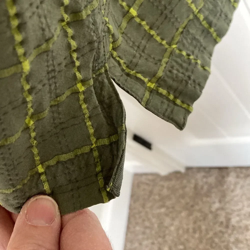 The North Face Mens Short Sleeve‎ Button Up Shirt XL Green Yellow Plaid Pocket
